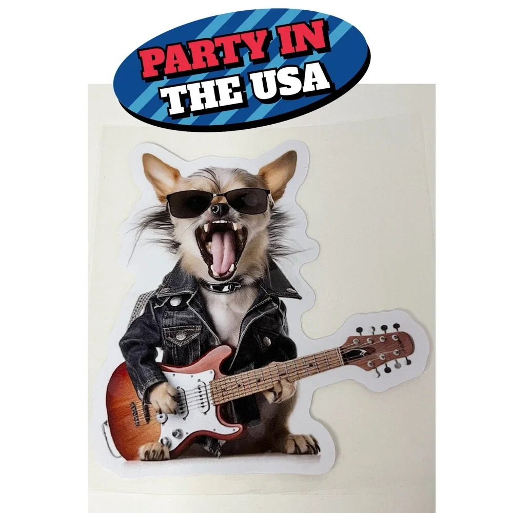 Rocking Chihuahua with Guitar Decal - Perfect for Car, Wall, Phone